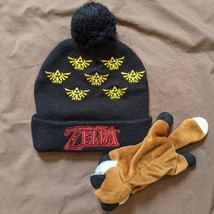 Legend of Zelda Yellow Royal Crest / Red Logo Black Pom Beanie Hat - USED - £10.77 GBP