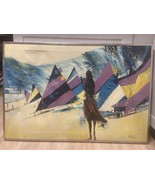 &quot;GIRL WITH SAILBOAT&quot; | LARGE SIGNED &amp; Painted Framed - $205.19 CAD