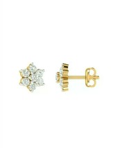 14k Yellow Gold GP 0.25Ct Round Diamond Flower Stud Earrings For Women&#39;s Jewelry - £50.59 GBP