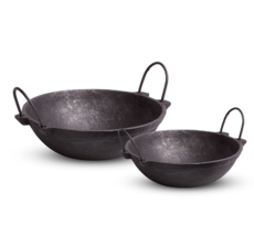 Set of 2 Pre-Seasoned Cast Iron Kadai Kadhai Cooking deep Frying ( 8 and... - £129.39 GBP