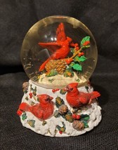 Christmas Cardinal &amp; Holly Leaves Berries Musical 6&quot; Tall Snow Globe Pin... - £27.72 GBP