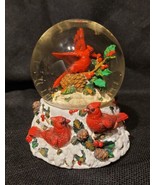 Christmas Cardinal &amp; Holly Leaves Berries Musical 6&quot; Tall Snow Globe Pin... - £27.93 GBP