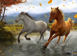 Art Giclee Printed Oil Painting Print Horse river tree running  picture Canvas - £8.01 GBP+