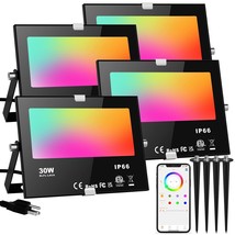 Led Flood Lights Rgb Color Changing 300W Equivalent Outdoor, 30W Bluetoo... - $106.99