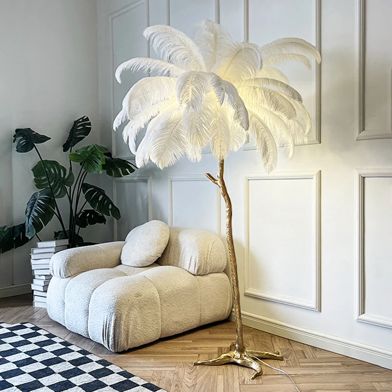 Decoration Ostrich Feather Floor Lamp  Resin Copper Living Room Home Decoration - £139.16 GBP+