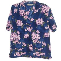 DonnKenny Womens Blouse Size M Short Sleeve Button Front V-Neck Blue Floral - $12.97