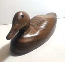 Wooden Duck Display Decoy Hand Carved Brown Glass Eye vintage 11” - $18.65