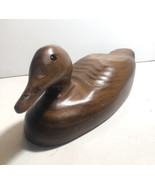 Wooden Duck Display Decoy Hand Carved Brown Glass Eye vintage 11” - $25.41 CAD