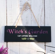 Halloween Witchraft Wicca Witch's Garden Cat Lovers Welcome MDF Wood Wal... - $14.99