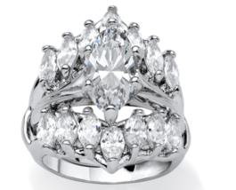Marquise Cz Jacket Bridal Ring Set Silvertone 5 6 7 8 9 10 - £80.12 GBP