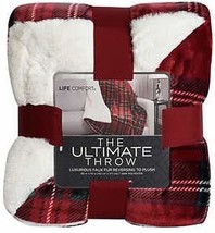 Life Comfort The Ultimate Throw Faux Fur Red Plaid - £59.14 GBP