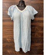 VINTAGE HABAND Nightgown Large Blue Cotton Lightweight Lace  Elastic Nec... - $15.20