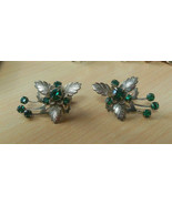 Vintage Stunning Gold-tone Green Faceted Prong Set Rhinestone Flower Ear... - £50.83 GBP