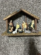 Nativity Set ~ Vintage Wooden Manger with ceramic figurines - £27.67 GBP