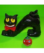 Halloween Black Cat With Bow Tie Bobble Head Nodder JOL Handmade Smiling... - £57.03 GBP