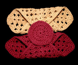 Burgundy and Tan Handmade Crocheted Washcloths and Scrubby - $9.98