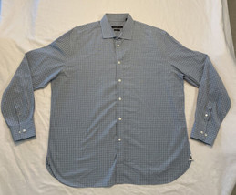 John Varvatos Plaid Button Up Shirt Blue Mens 17.5 34/35 Long Sleeve Reg... - $17.42