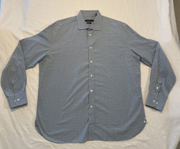 John Varvatos Plaid Button Up Shirt Blue Mens 17.5 34/35 Long Sleeve Reg... - £13.89 GBP