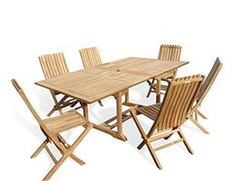 Windsor&#39;s  Grade A Teak 82&quot; x 39&quot; Rect Double Leaf Ext Table w6 Folding Chairs - £3,440.16 GBP
