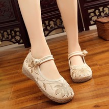 Handmade Women Soft Cotton Fabric Embroidered Flat Shoes Comfortable Ladies Walk - £38.07 GBP