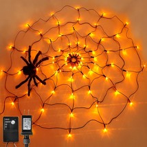Spider Webs Halloween Decoration, 3.25Ft 70 Orange Led Light Up Spider Web, Wate - £32.12 GBP