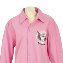 El General Pink Embellished Wings Button Front Casual Shirt Womens Large - £15.68 GBP