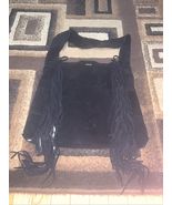 Johnny Was Black Suede Leather Crossbody Bag Purse Tote Hobo Tassels - $148.50