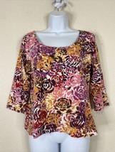 Liz &amp; Co Women Size M Colorful Floral Abstract T Shirt 3/4 Sleeve Scoop Neck - £5.01 GBP