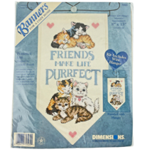 Dimensions Cross Stitch Purrfect Life 72505 Kittens Hearts Banner w Hanger 1998 - $17.30