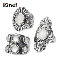 Vintage Big Stone Midi Ring Set For Women Antique Silver Color Opal Knuckle Ring - £5.93 GBP