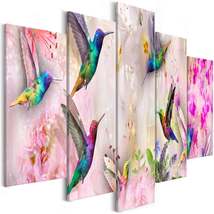 Tiptophomedecor Stretched Canvas Animal Art - Colourful Hummingbirds Pink 5 Piec - £70.76 GBP+