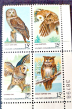 Scott 1760-63 Wildlife Conservation Owls 15 Cents Pane of 4 US Postage - £1.54 GBP