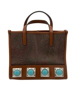 etro crown me paisley leather bag turquiose studs New with tags tote cro... - $890.01