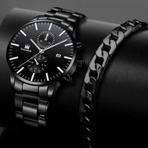 Mens Quartz Watch Stainless Steel Bracelet Set Brand New Fast Free Shipp... - £13.47 GBP