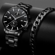 Mens Quartz Watch Stainless Steel Bracelet Set Brand New Fast Free Shipp... - £13.38 GBP