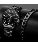 Mens Quartz Watch Stainless Steel Bracelet Set Brand New Fast Free Shipp... - £13.38 GBP