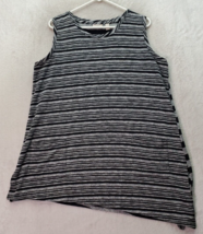 LOGO by Lori Goldstein Tank Womens XL Gray Black Striped Round Neck Pockets Slit - £19.89 GBP
