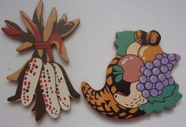 Two Fall Wooden Magnets Cornucopia &amp; Corn Bundle - $1.99