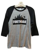 Men small NOAH raglan 3/4 sleeve shirt video gaming gray black personalized - $9.77