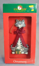 Kurt S Adler Tabby Cat Christmas Ornament Gray Black White w/ Mouse &amp; Gift 4.75&quot; - £12.40 GBP