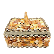 Vintage Handmade Wood and Sea Shell Trinket Jewelry Box 4.5 x 3 x 2.5 inch - £13.85 GBP