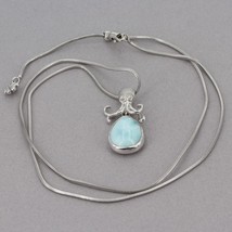 Marahlago Sterling Larimar Pygmy Octopus Pendant Adjustable Snake Chain Necklace - £57.39 GBP