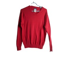 Red lightweight Knit V neck Sweater Size S Cotton blend long sleeve - $193.25 MXN