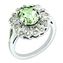 Sterling Silver Diamond &amp; Oval Green Quartz Ring - £93.47 GBP