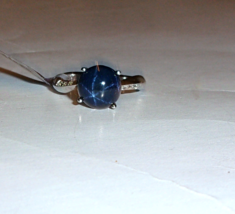 Blue Star Sapphire Round Solitaire &amp; White Topaz Ring, Silver, Size 9, 6.11(TCW) - £87.90 GBP