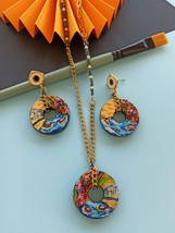 Painted Pendant Necklace Minimalist botanic inspired by Claude Monet Bridge Art - $59.40