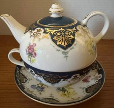 Vintage Vanderbilt Biltmore Porcelain Duo Floral Gold Filigree Teapot/Cup/Saucer - £33.65 GBP