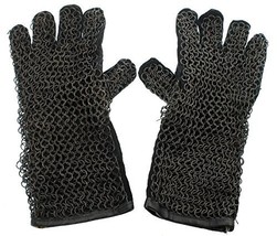 NauticalMart Mens Chainmail Leather Gauntlet Gloves One Size Fits Most B... - £94.91 GBP