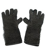 NauticalMart Mens Chainmail Leather Gauntlet Gloves One Size Fits Most B... - £93.58 GBP