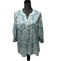 Charlie B Tunic Womens XL Blue White Lightweight Breathable Cotton Voile Top - $29.39